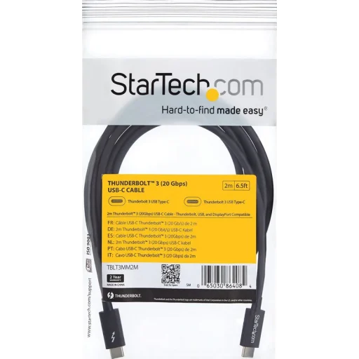 Cable Startech de 2mts Thunderbolt 3 USB C 40 Gbps Cable Compatible con  Thunderbolt y USB