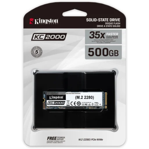 Imagen 2 de Unidad SSD Kingston KC2000 500GB M.2 22*80 PCIe G3x4 Lec3200MB/s Esc2200MB/s