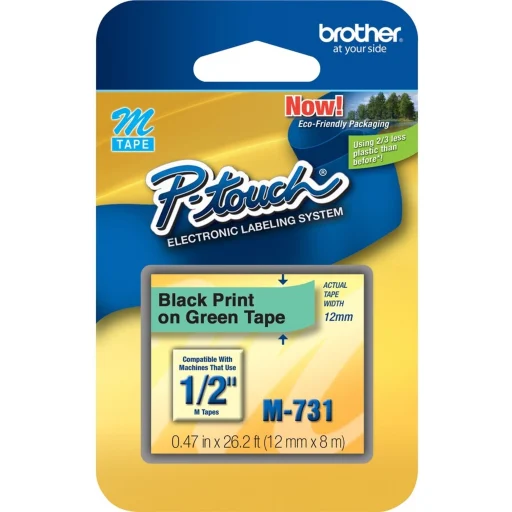 Imagen 1 de Cinta Rotuladora Brother M-731 Negro-Verde 12mm 8mts Comp rotulad. Brother PT-90