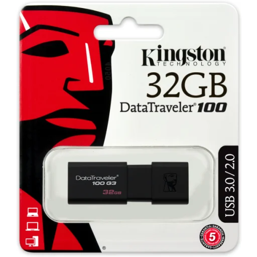 Imagen 2 de Pendrive 32GB Kingston DataTraveler 100 G3 USB 3.0 Color Negro 