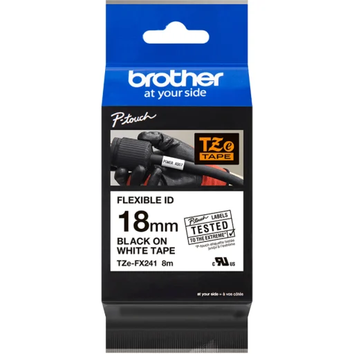 Imagen 2 de Cinta Laminada Flexible Brother TZE-FX241 Texto Negro sobre Fondo Blanco 18mm*8m