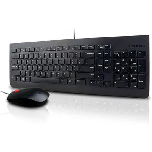 Imagen 0 de Kit Teclado Mouse Alámbrico Lenovo Essential Español, Óptico 1000DPI USB Negro