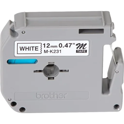 Imagen 1 de Cinta Rotuladora Brother M-231Negro sobre Blanco 12mm 8mts PT-90/100/110 PT70/80