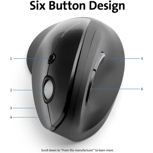 Imagen 3 de Mouse Ergonómico Vertical Inalámbrico Kensington ProFit 6 Btns 1600dpi USB Negro