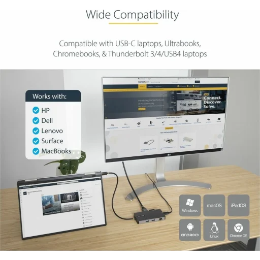 Imagen 5 de Docking Station StarTech USB C a 2*HDMI 4K 60Hz USB-C 2*USB-A3.2 LAN mSD/SD Gris