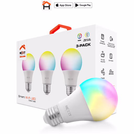 Imagen 0 de Pack 3 Ampolletas Smart Nexxt NHB-C120, WiFi RGB 220V A19 Smart Home