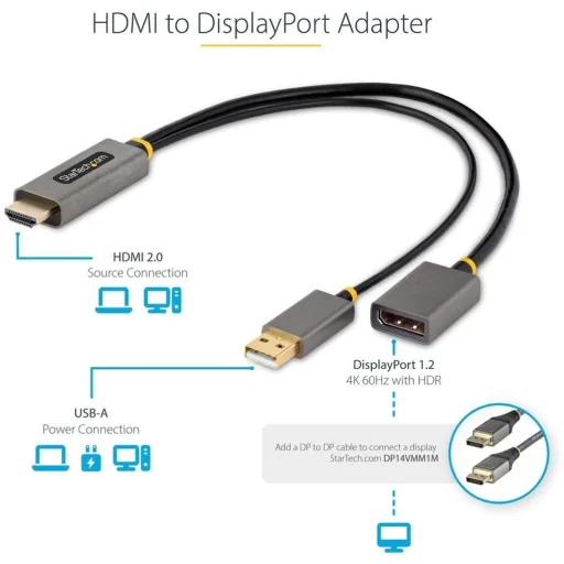 tecnomas.cl Cable Adaptador HDMI v2.0 a DisplayPort v1.2 4K60Hz HDR