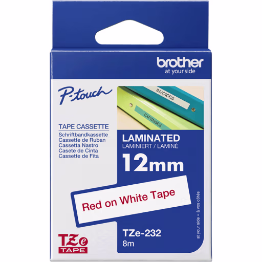 Imagen 2 de BROTHER CINTA TZE232 STD ROJO SOBRE BLANCO 12MM