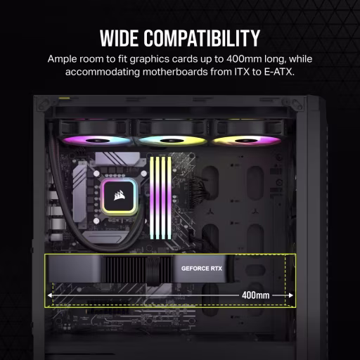 Imagen 1 de Gabinete Corsair 480T RGB 2*USB3.0 Vidrio Templado Filtro polvo ATX Negro