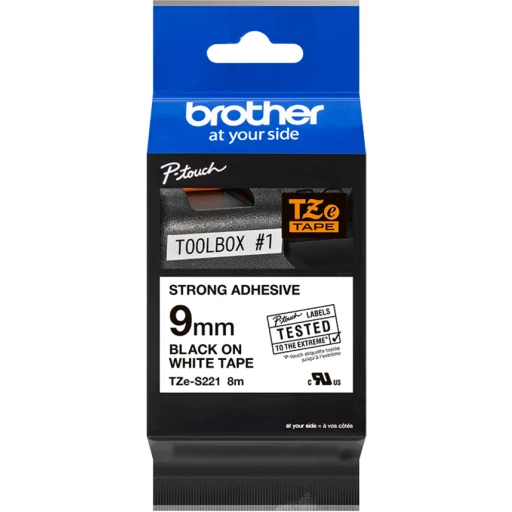 Imagen 2 de Cinta Adhesiva Brother TZE-S221 9mm Negra sobre Blanco