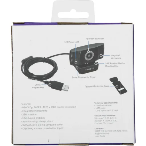 Imagen 20 de Cámara Web Targus Webcam Plus, 1080p Full HD, Enfoque Automático, Negro