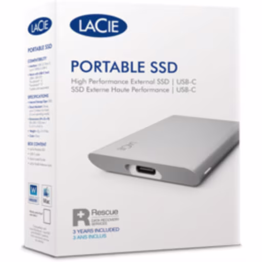 Imagen 2 de Unidad SSD Externo Seagate LaCie Portable 1TB USB-C 3.1 G2 Lec1050MBs Esc1000MBs