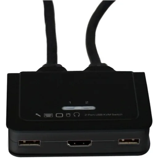 Imagen 2 de Conmutador Switch KVM 2 puertos HDMI USB Audio Mini Jack con Cables Integrados
