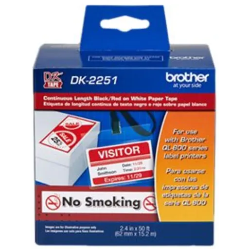 Imagen 3 de Rollo Continuo Brother DK2251 62 mm Etiqueta 15.24 mts Negro/Rojo en Blanco