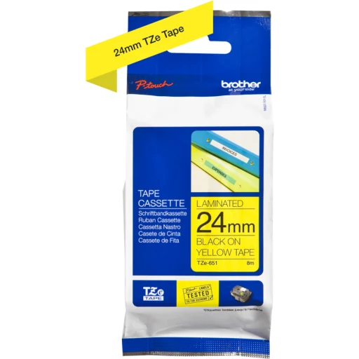 Imagen 2 de Cinta Brother TZE-651 Negro sobre Amarillo 12mm x 8m