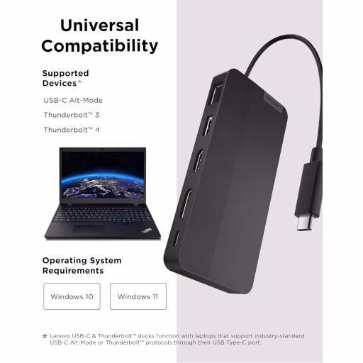 Imagen 4 de Docking Station Lenovo Host USB-C, Puertos USB3.2 2*USB-C LAN HDMI DP Negro