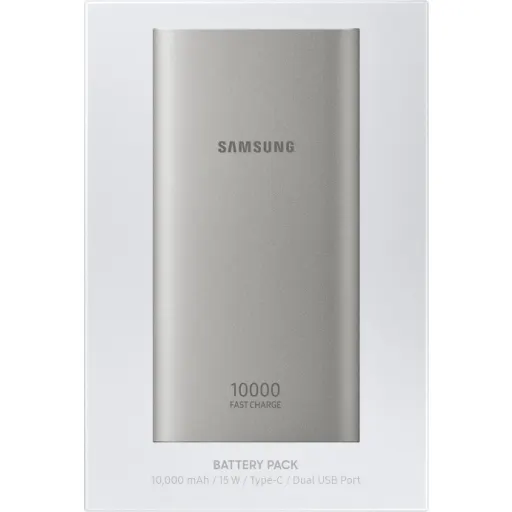 Imagen 2 de Samsung EB-P1100 - Cargador portátil - 10000 mAh - 2 A - Fast Charge - 2 conectores de salida (USB) - en el cable: USB-C - plata