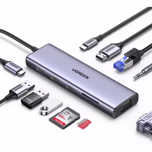 Imagen 0 de HUB Ugreen CM498 USB-C a Puertos HDMI, VGA, 3*USB 3.0, USB-C PD, LAN