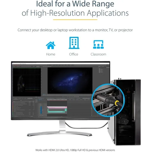 Imagen 10 de Cable HDMI M/M v2.0 4K 60Hz UHD c/Ethernet HighSpeed Premium Certif 1mt StarTech
