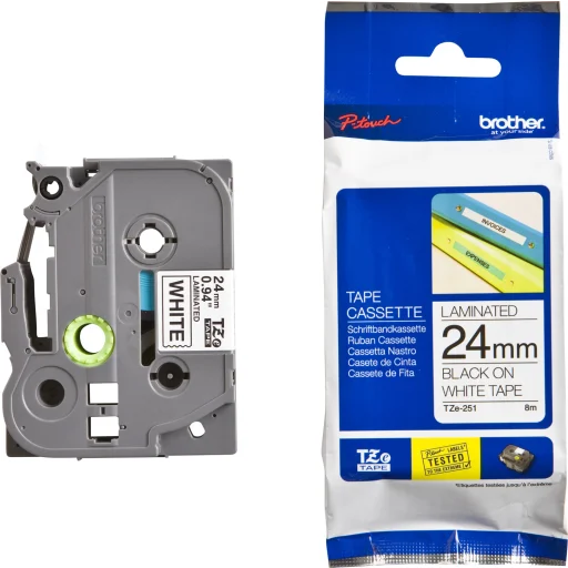 Imagen 3 de Cinta Rotuladora Brother TZE-251 Negro sobre Blanco 24mm 8MTS PT-2730VP PT9700PC