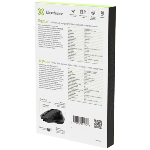 Imagen 6 de Mouse Ergonómico Inalámbrico KlipX ErgoLast KMW-760, Óptico 2.4GHz Recarg 6 Btns