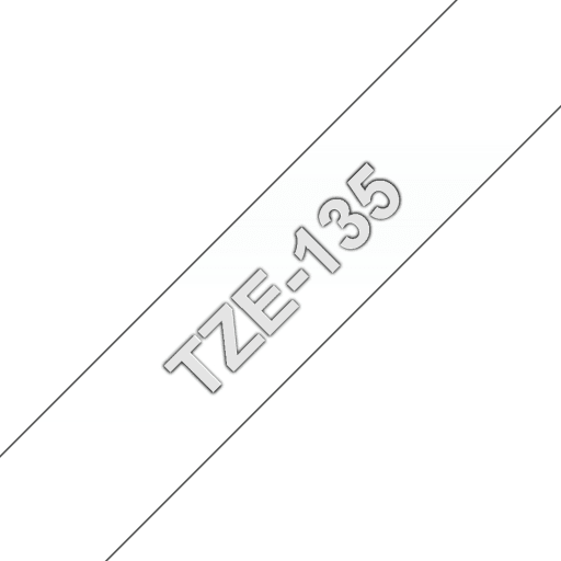 Cinta laminada Brother TZe135 texto blanco sobre fondo transparente 12mm x 8mts