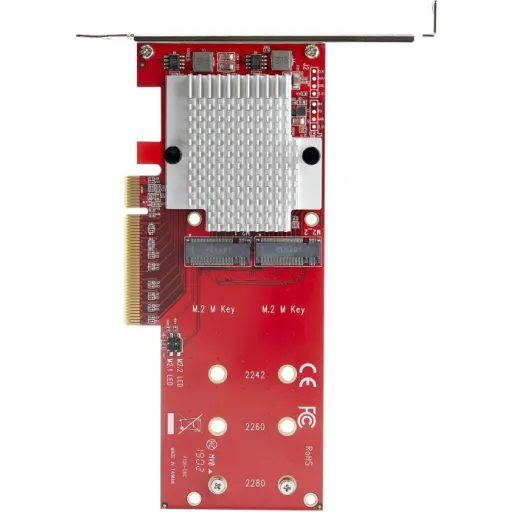Imagen 5 de StarTech.com Adaptador PCI Express x8 para Dos SSD M.2 - PCI-E 3.0 - Tarjeta Adaptadora PCI-E para SSD M.2 NVMe AHCI - (PEX8M2E2) - Adaptador de interfaz - M.2 - Expansion Slot to M.2 - M.2 Card perfil bajo - PCIe 3.0 x8 - rojo - Conforme a la TAA