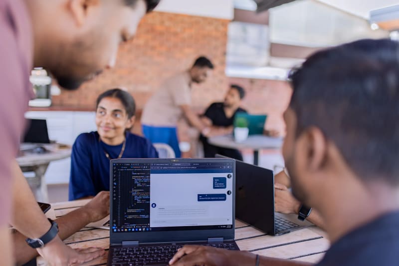 Collaborative office setup for custom AI solutions team