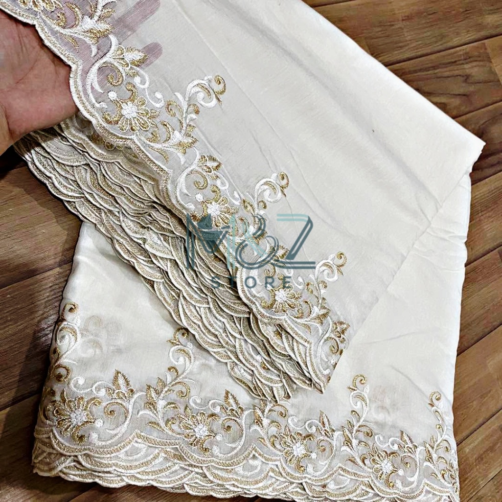 White Golden Cutwork Dupatta - voile Lawn Khaddi Lawn Embroided Dupatta Diyable In any Color -Dupatta - 2.5 ghz