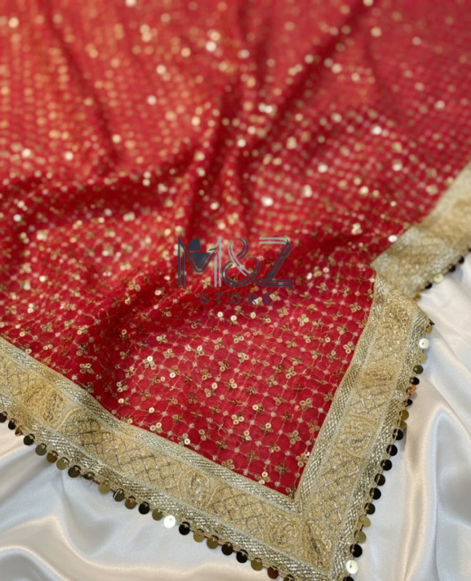 Red Chiffon Bridal Dupatta 