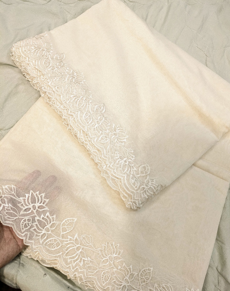 Cream Lawn Cutwork Dupatta Embroidery dupatta 2.5 ghz
