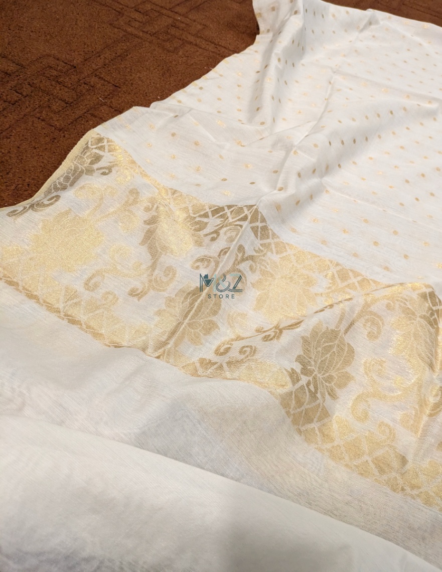 Premium Lawn Banarsi Dupatta – Golden Jacquard Banarsi Work | Dyeable Fabric | 2.5 Gaz