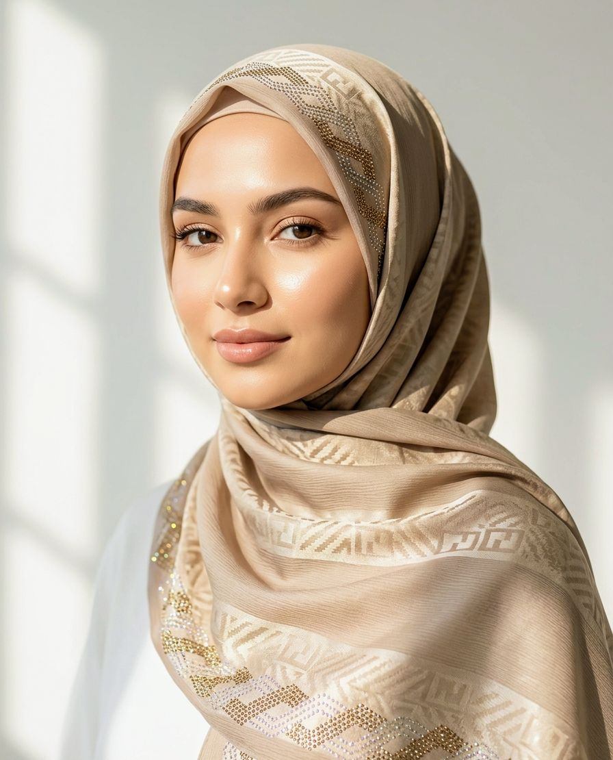 Premium Cotton Silk Hijab Stole – One Side Stone Work | Imported Fabric