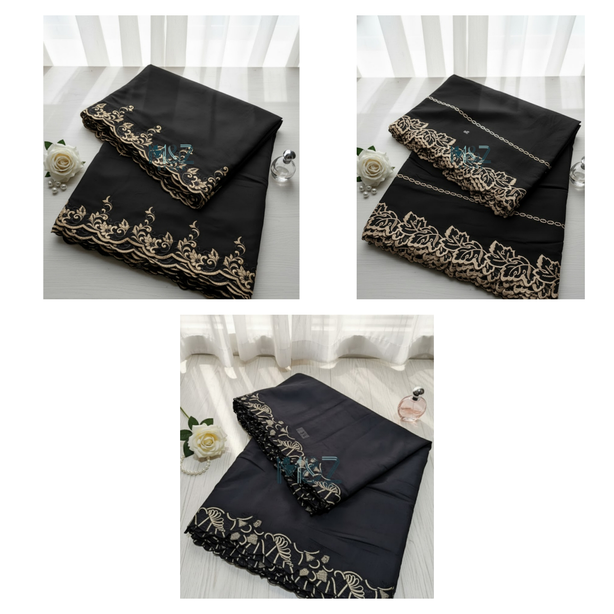 Black golden Embroidary dupatta voile lawn dupatta black and golden Cutwork Cotton dupatta - 2.5 ghz