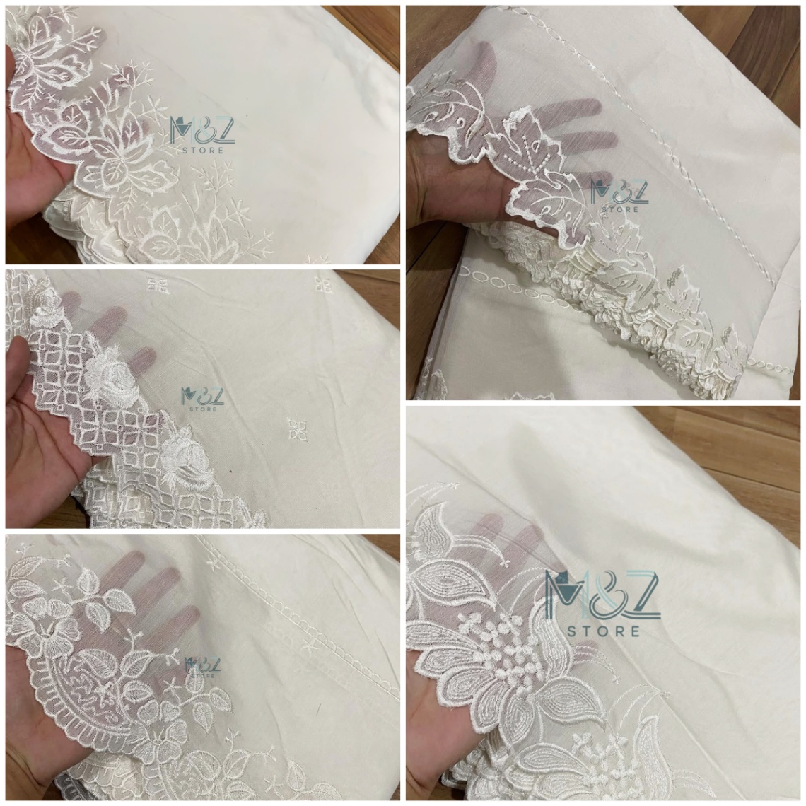 White Cutwork - Border Cotton Lawn Khaddi Lawn Embroided Dupatta Diyable Material Top Class Lawn base Dupatta - 2.5 ghz