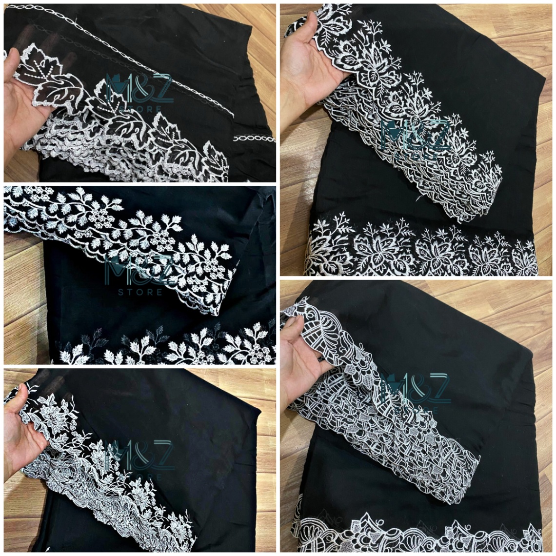 Black and white cutwork dupatta voile Lawn Khaddi Lawn Embroided Dupatta Top Class Lawn base Dupatta - 2.5 ghz