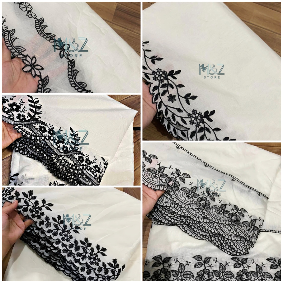 White And Black  Cutwork Dupatta Voile Lawn Khaddi Lawn Embroided Dupatta Diyable Material Top Class Lawn base Dupatta - 2.5 ghz