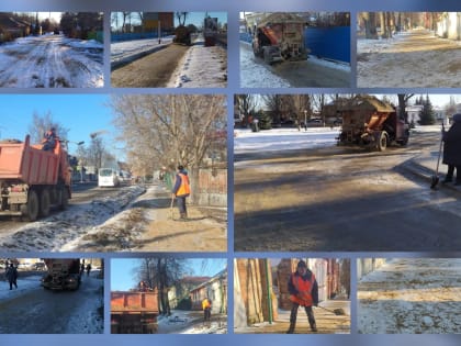 Мичуринские коммунальщики борются с гололедицей на городских улицах и тротуарах