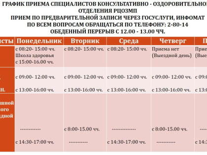 Изменения в графике работы специалистов РЦОЗМП