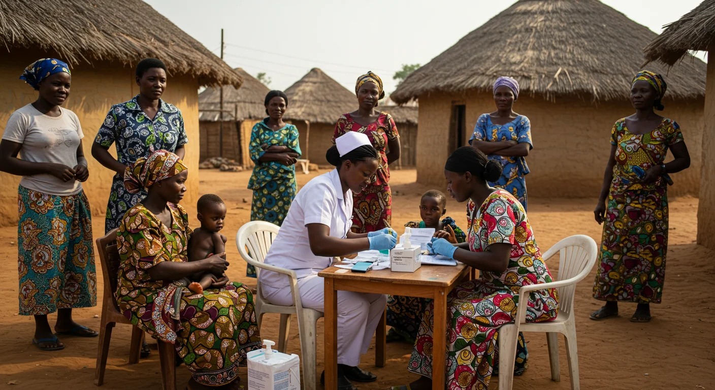 Nigerian healthcare workers providing immunization and maternal health services in a rural community setting