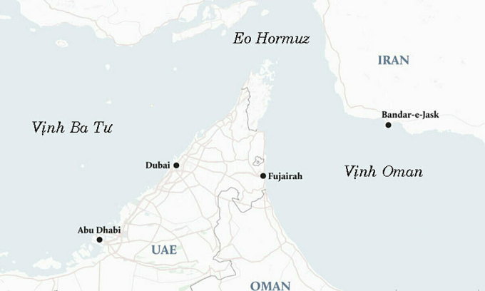 Khu vực vịnh Ba Tư và vịnh Oman. Đồ họa: Đồ họa: MEE