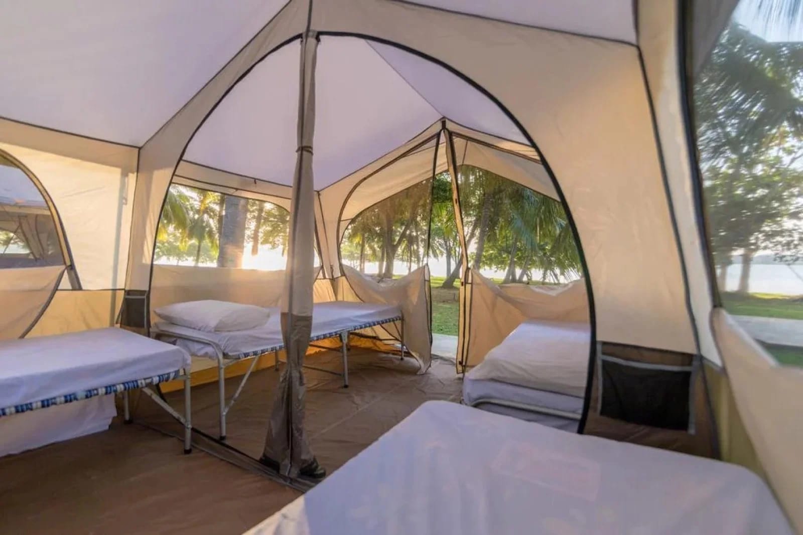 Inside the 4-bed safari tent overlooking Kiriibbanara lake at Udawalawe