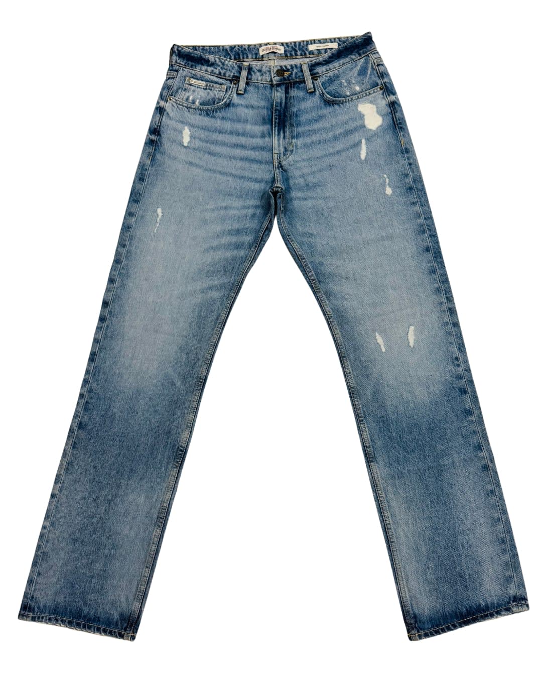 Vintage Light Wash Distressed Straight-Leg Denim Jeans