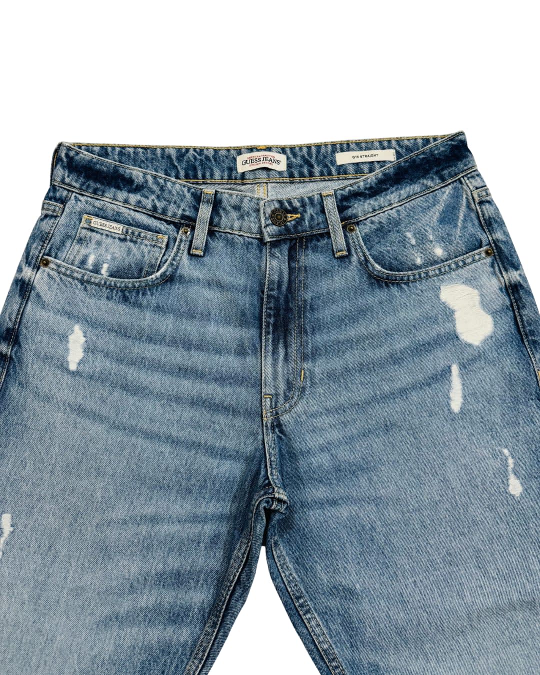 Vintage Light Wash Distressed Straight-Leg Denim Jeans