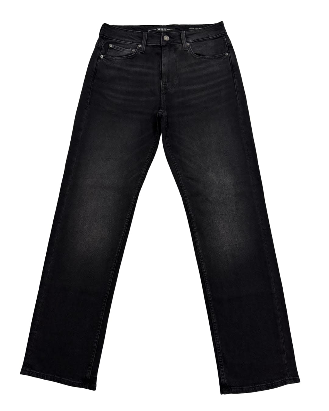 Black Enzyme Wash Straight-Leg Denim Jeans