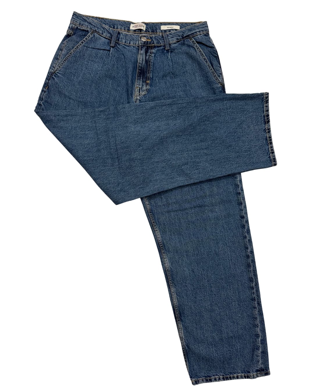 Mid-Blue Enzyme Wash Loose-Fit Denim Jeans