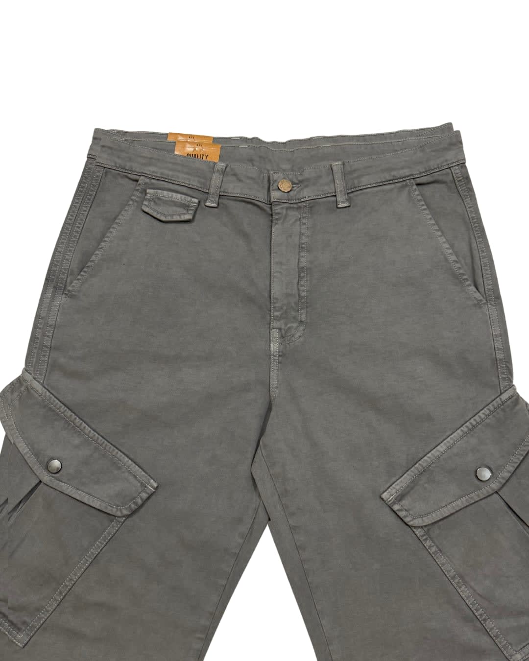 Grey Garment-Dyed, Cotton Twill Tapered Cargo Pant