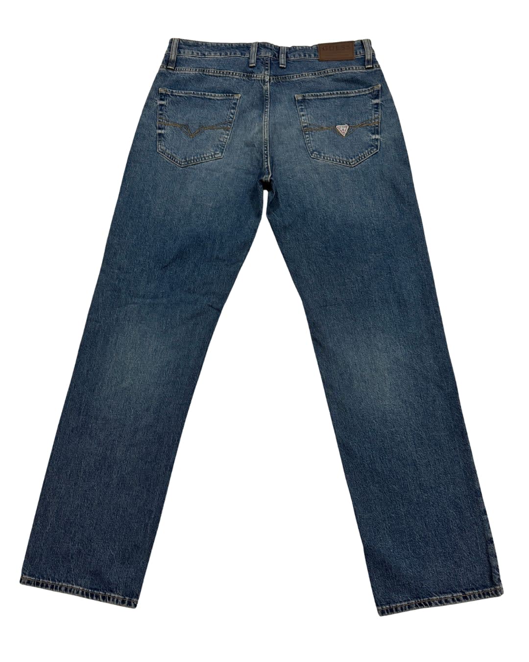 Vintage Mid-Blue Enzyme Stone Wash, Relaxed Straight-Fit Denim Jeans