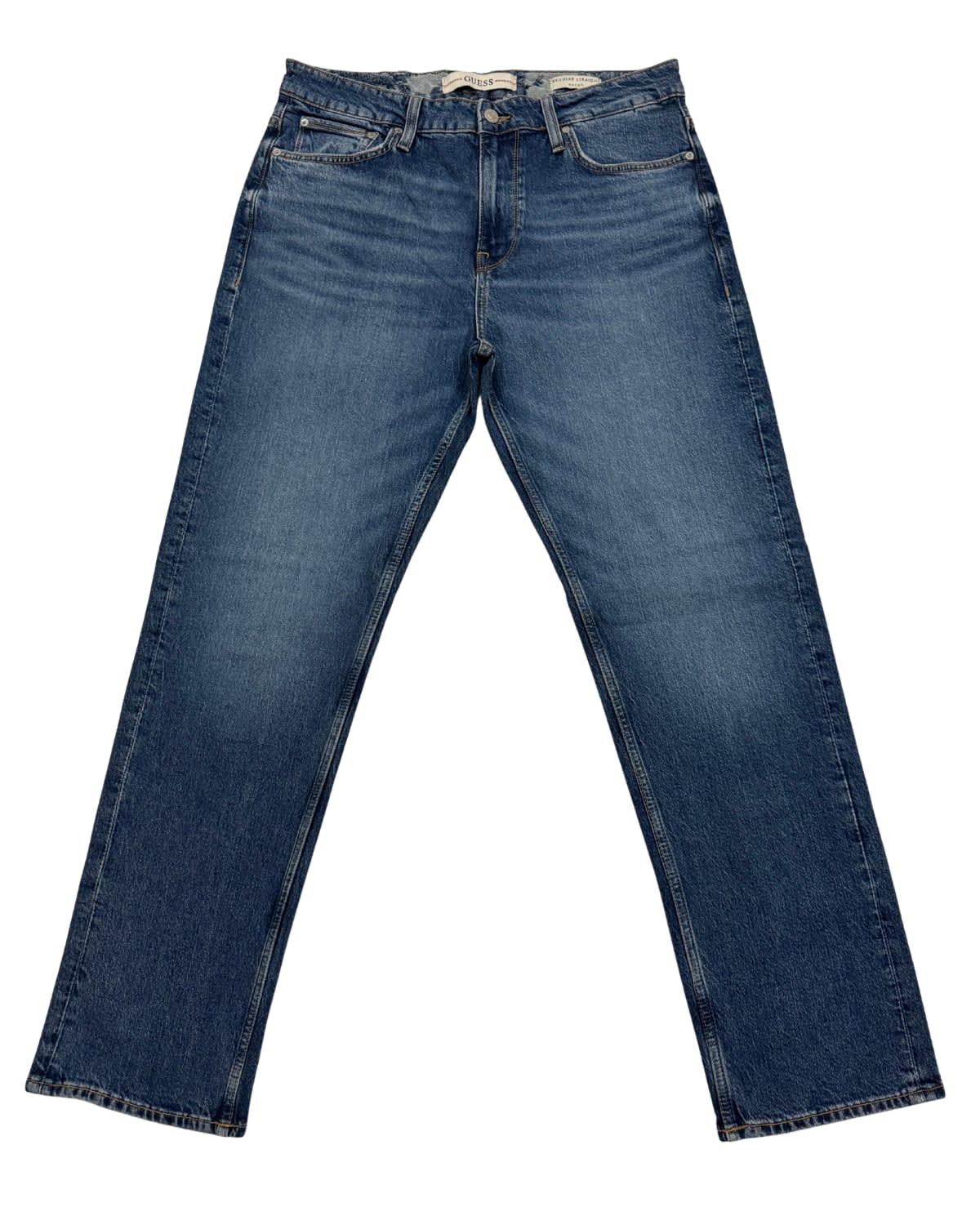 Mid Blue Enzyme Stone Wash Straight Fit Denim Jeans