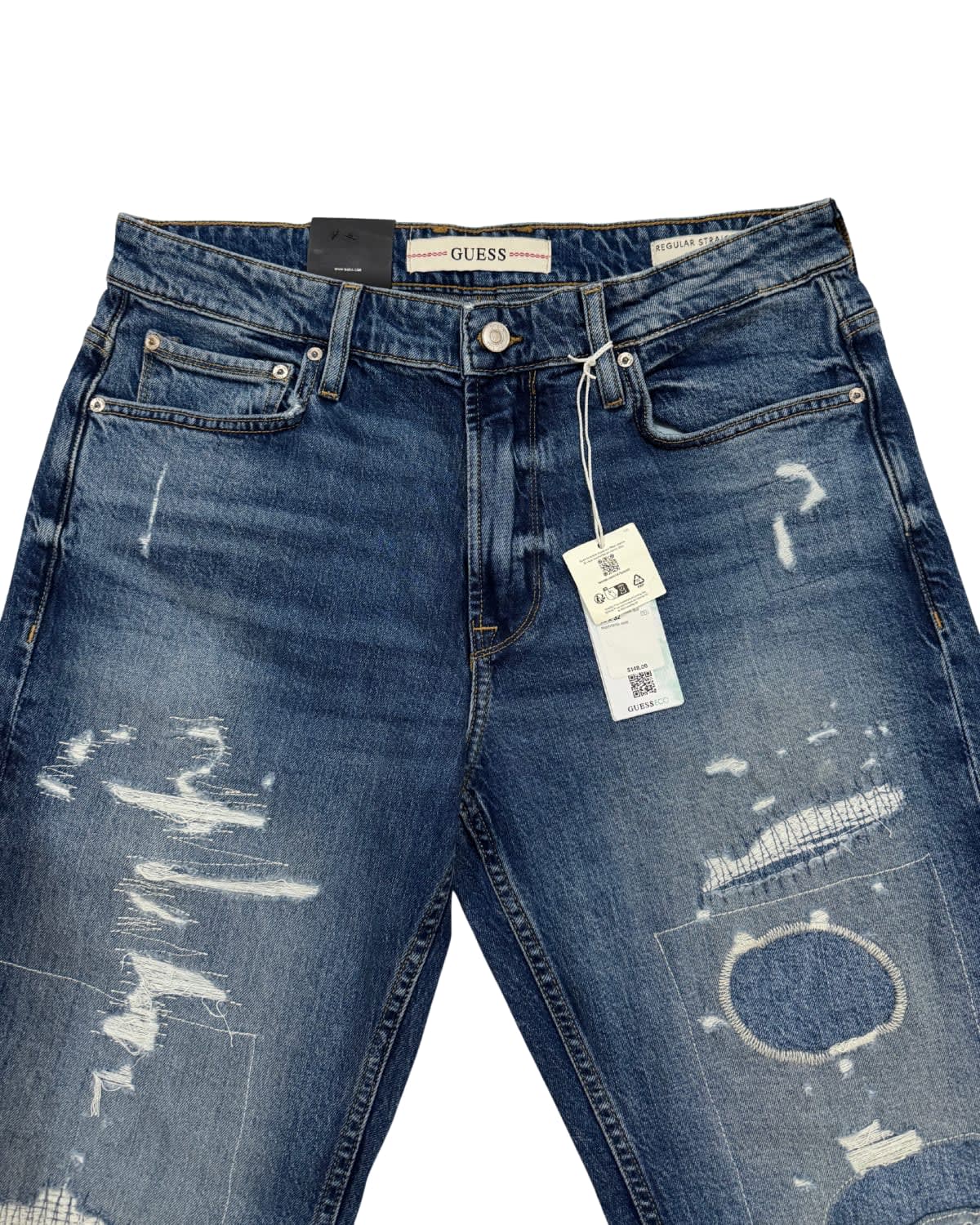 Vintage Indigo Enzyme Wash, Hand-Repaired Straight Fit Denim Jeans